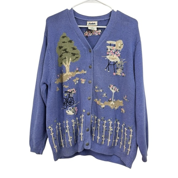 Vintage Northern Reflections Size Large Blue Cardigan Sweater CottageCore - Picture 1 of 8